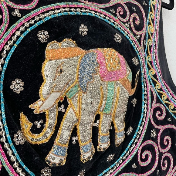 Vintage Bohemian Kalaga Burmese Sequin Elephant Vest - Picture 7 of 7
